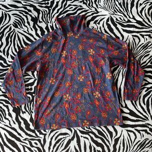 Hunt club horse riding equestrian turtle neck long sleeve shirt cotton top sz L